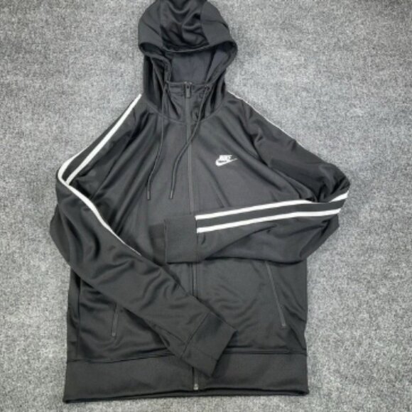 Nike NSW Soccer Tribute Hoodie Mens Medium Black Striped Full Zip Jacket Pockets - Picture 1 of 11